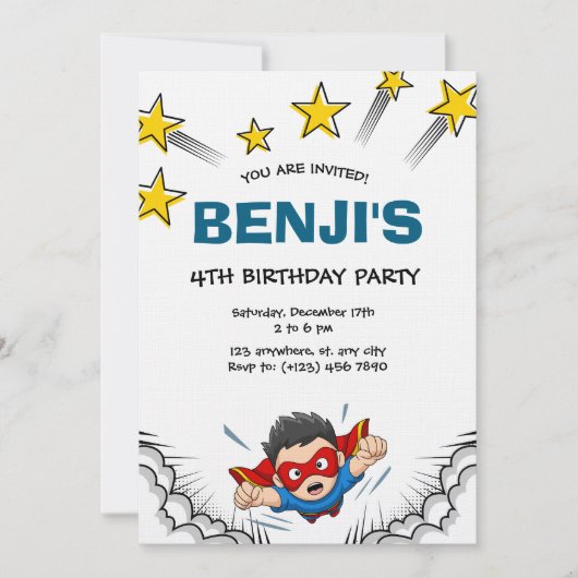 Invitation Superheroes kid's birthday party (Devant)