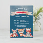 Invitation Superhéros de dessin mignon premier anniversaire (Debout devant)