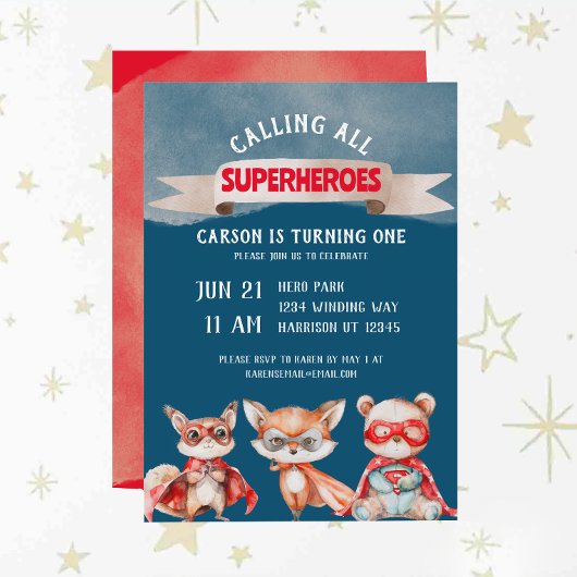 Invitation Superhéros de dessin mignon premier anniversaire