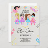 Invitation Superhéros fillettes (Devant / Derrière)