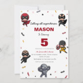 Invitation Superhéros mignon pour l'anniversaire secourt (Devant)