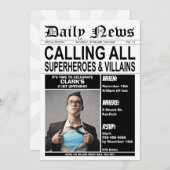 Invitation Superhéros ou vilains fête d'anniversaire Superher (Devant / Derrière)