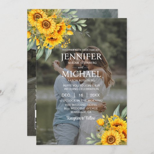 Invitation Superposer photo QR Sunflowers Mariage (Devant / Derrière)