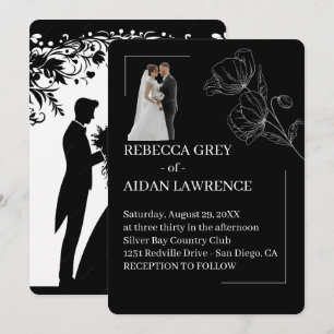 Invitation Superposition de mariage noir et blanc simple mode