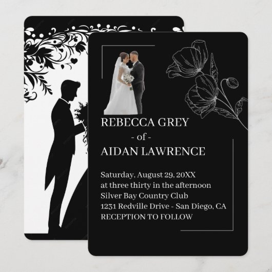 Invitation Superposition de mariage noir et blanc simple mode (Devant / Derrière)