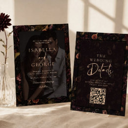 Invitation Superposition de photo Floral Moody Bordeaux Maria