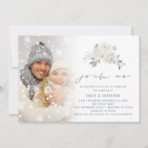 Invitation Superposition de photo moderne Fleurs blanches Joi