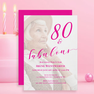 Invitation Superposition de texte rose pour 80 ans et merveil