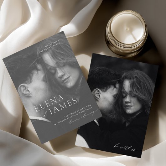 Invitation Superposition minimaliste photo Mariage noir et bl