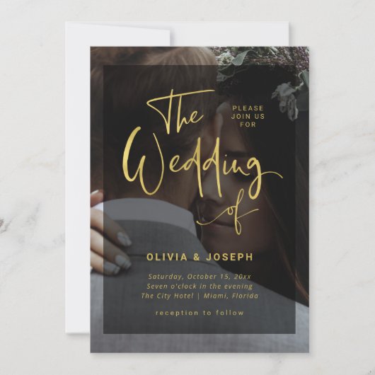 Invitation Superposition moderne en noir et en or Faux | Mari (Devant)