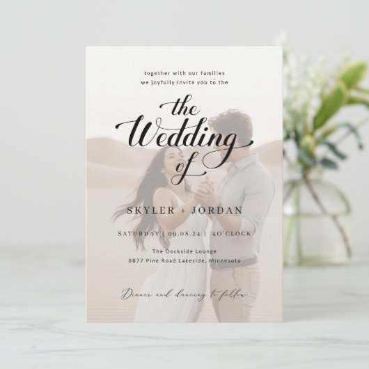 Invitation Superposition simple en noir et blanc 2 Mariage ph (Debout devant)