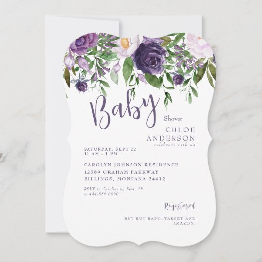 Invitation Support de douche pour bébé Floral violet (Devant)