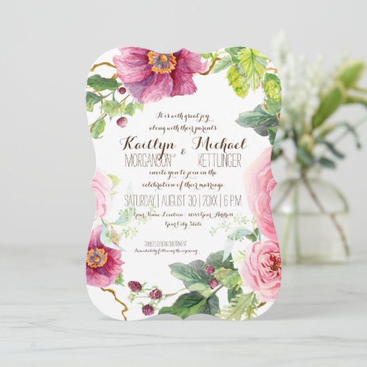 Invitation Support de feuille de courge fleurie Rose de framb (Debout devant)