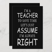 Invitation Supposons que j'ai toujours raison drôle professeu (Devant / Derrière)