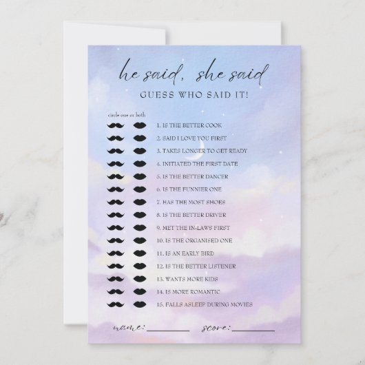 Invitation Sur Cloud 9 Devinez Qui Fête des mariées Game Card (Devant)