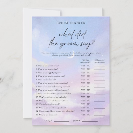 Invitation Sur Cloud 9 Qu'est-ce que Groom a dit Game Card ? (Devant)