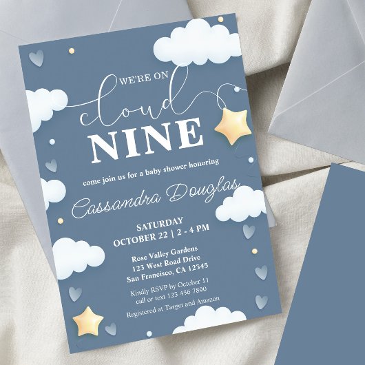 Invitation Sur Cloud Neuf Baby shower bleu Dusty moderne