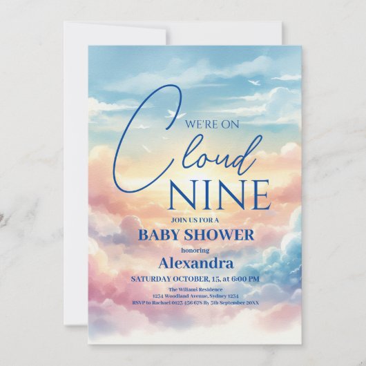 Invitation Sur Cloud Neuf Baby shower moderne (Devant)