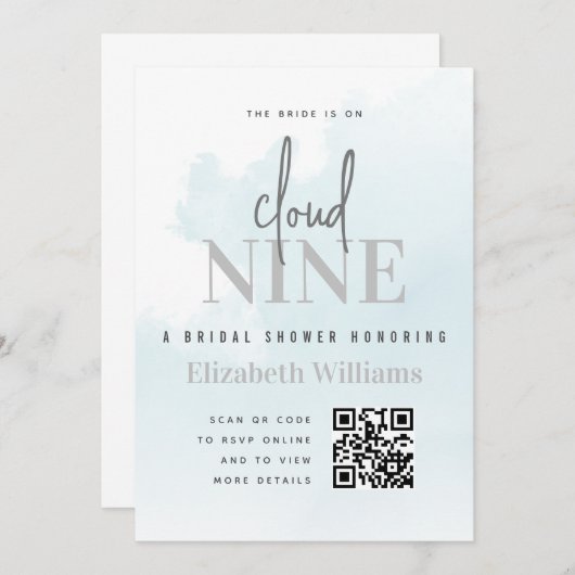 Invitation Sur Cloud Neuf Fête des mariées moderne QR Code Rs (Devant / Derrière)