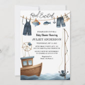 Invitation Sur Hook Bait Fun Wood Little Fisherman Baby showe (Devant)