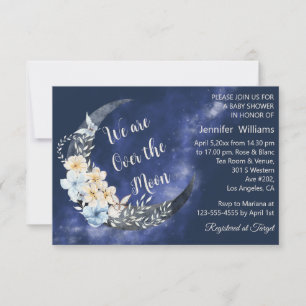 Invitation sur la lune baby shower floral marine design
