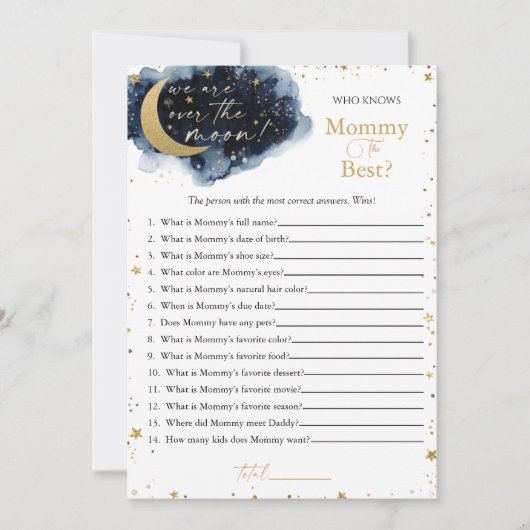 Invitation Sur la Lune Baby shower jeu qui connaît maman Fly (Devant)