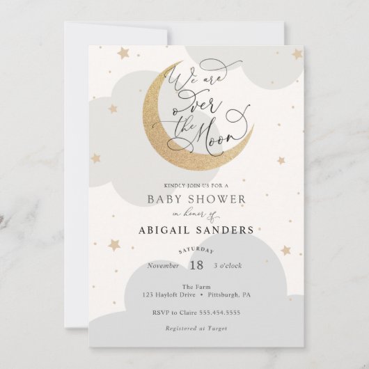Invitation Sur la lune Baby shower neutre pour les femmes (Devant)