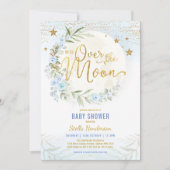 Invitation Sur la Lune Bleu Floral Baby shower Garçon (Devant)
