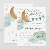 Invitation "Sur la Lune" Lune et baby shower des étoiles (Devant / Derrière)