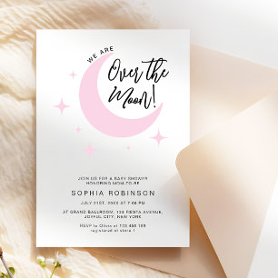 Invitation Sur la lune minimaliste rose bébé fille Douche