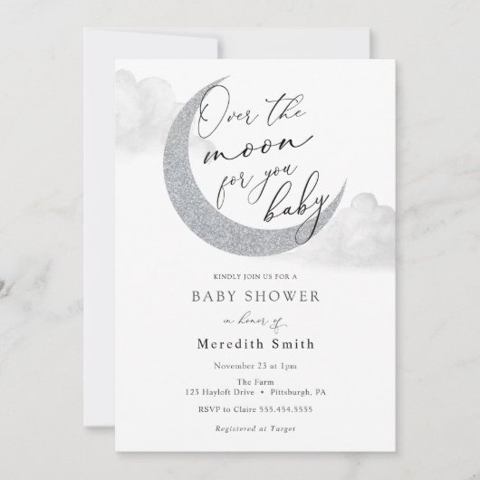 Invitation Sur la lune pour vous bébé lune et étoiles douche (Devant)