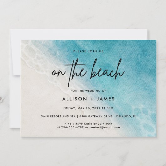 Invitation Sur La Plage Aquarelle Destination Mariage (Devant)