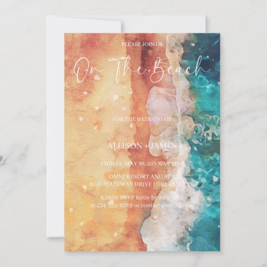 Invitation Sur La Plage Watercolor Beach Wedding (Devant)