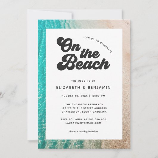 Invitation Sur La Typographie De Plage Photo Mariage du Code  (Devant)