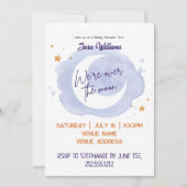 Invitation Sur le Baby shower d'aquarelle violet de la lune (Devant)