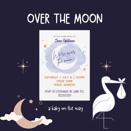 Invitation Sur le Baby shower d'aquarelle violet de la lune