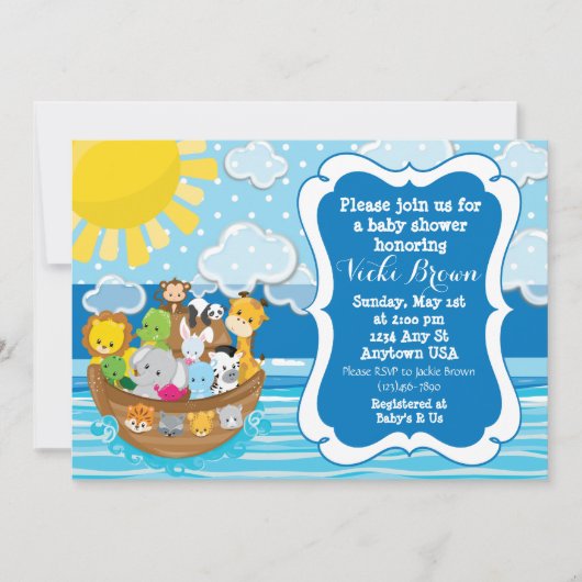 Invitation sur le Baby shower d'arche de Noah pers (Devant)