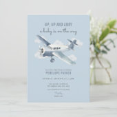 Invitation sur le Baby shower d'avion bleu vintage (Debout devant)