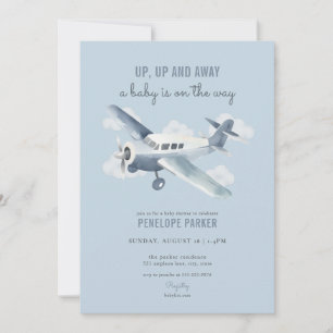 Invitation sur le Baby shower d'avion bleu vintage