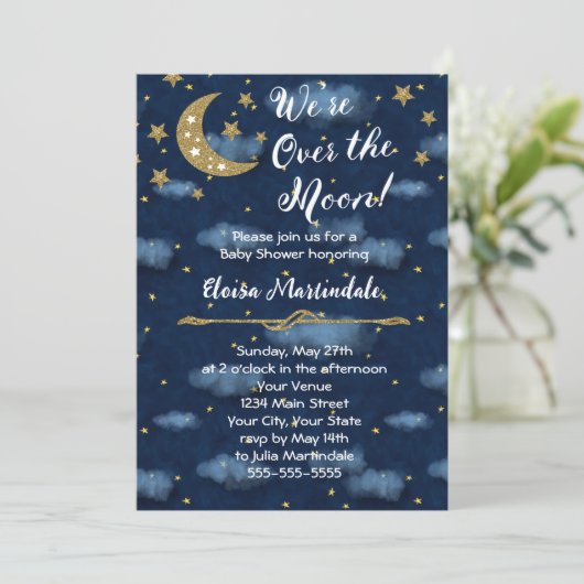 Invitation sur le Baby shower de la Lune (Debout devant)