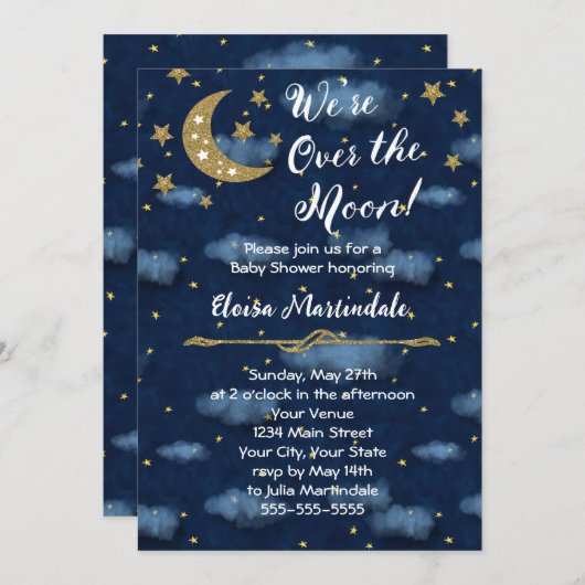 Invitation sur le Baby shower de la Lune (Devant / Derrière)