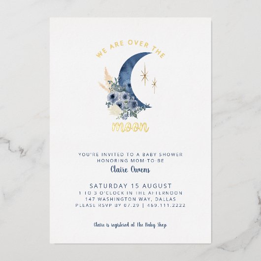 Invitation sur le Baby shower de la Lune (Recto)