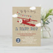 Invitation sur le Baby shower de l'avion rouge vin (Debout devant)