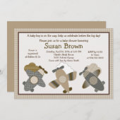 Invitation sur le Baby shower des avions En vichy  (Devant / Derrière)