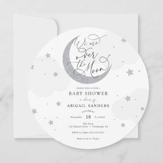 Invitation sur le Baby shower gris lune (Devant)
