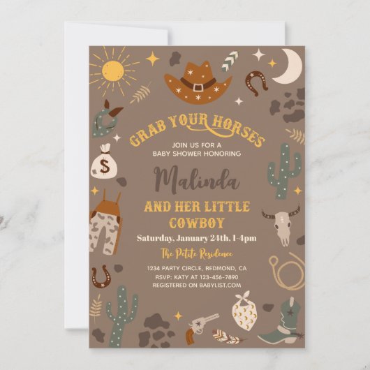 Invitation sur le Baby shower occidental | Cowboy  (Devant)