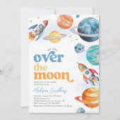Invitation sur le Baby shower spatial de la Lune (Devant)