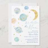 Invitation Sur le Baby shower spatial Moon Blue Pastel (Devant)