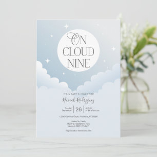 Invitation Sur le nuage neuf bleu gris ciel Baby shower Invit