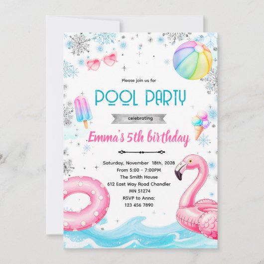 Invitation sur le thème de la fille de la piscine (Devant)